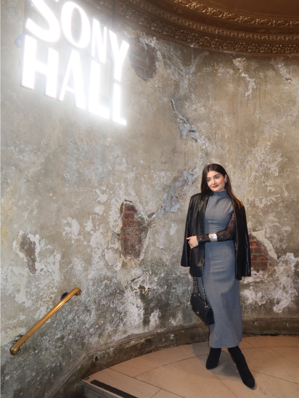 Zara Gray Midi Dress with Black Jacket